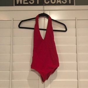 Red halter bodysuit